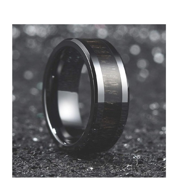 Men's Black Koa Wood Ceramic Band/Ring - Picture 2 of 4
